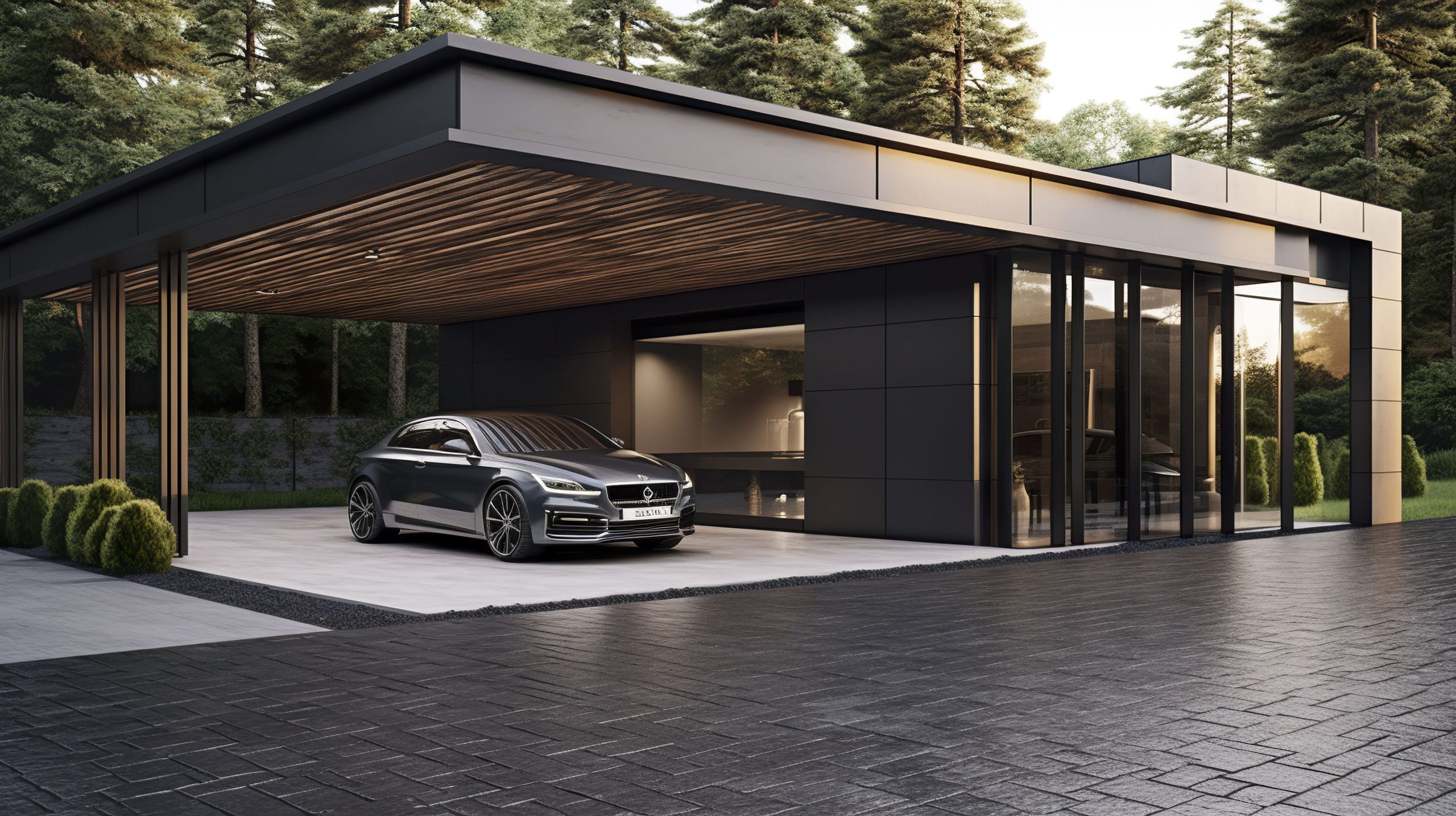 A photo of a modern house with a carport